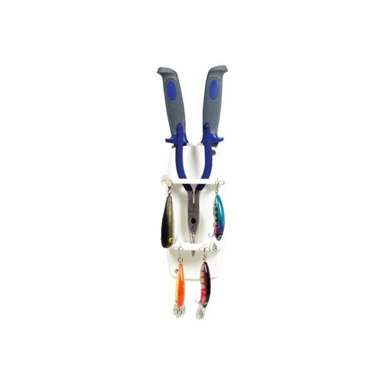 Jaycar Wall-Mount Marine Tackle Holder – 2 Knives, Pliers & 15 Pre-Drilled Lure Holes