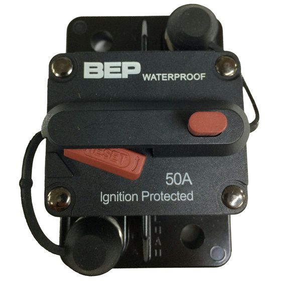 BEP 50A Waterproof Panel Mount Circuit Breaker – IP67, 42V DC, 3000A Interrupt, Manual Disconnect