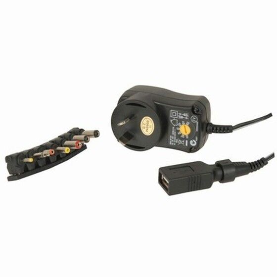 Jaycar 3-12V DC 12W Switchmode Power Supply – 7 DC Plugs + USB Outlet
