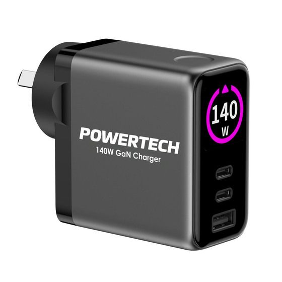 Jaycar 140W GaN Charger with Display | 2x USB-C + 1x USB-A