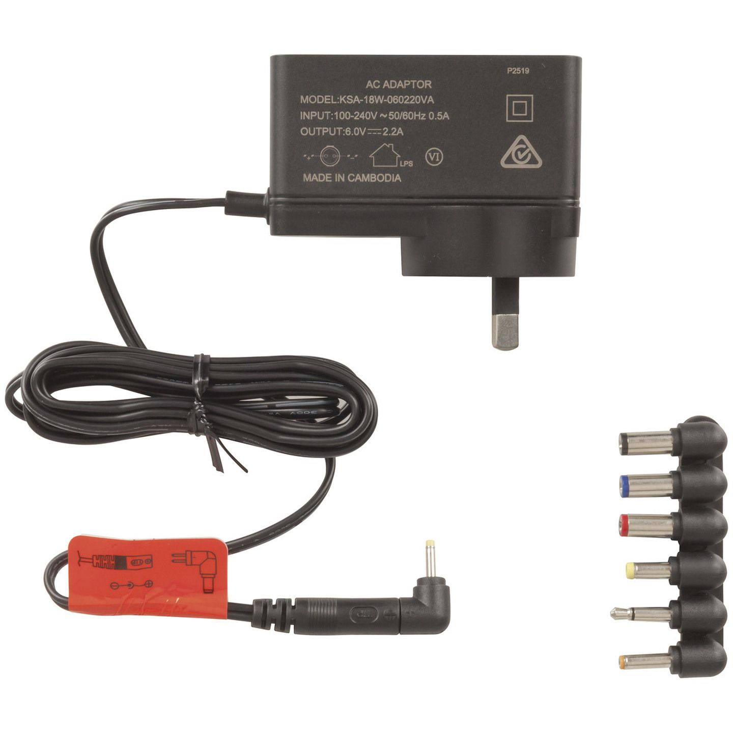 6V DC 2.5A Slim Power Supply 7DC Plugs