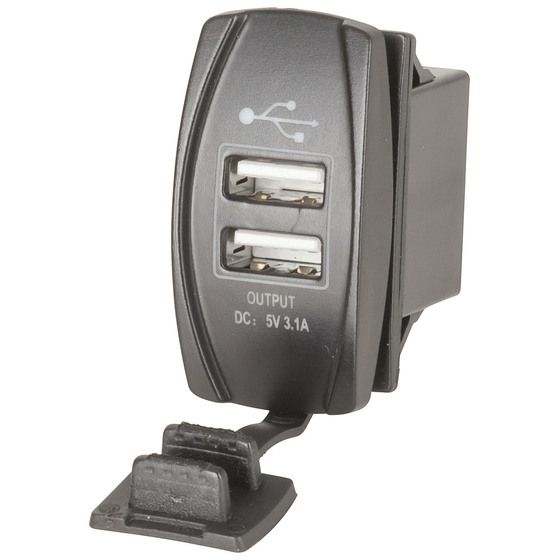 Jaycar Twin USB Panel Mount Outlet 5V 3.1A – Weather-Sealed Dual Port for 4WD, RV & Caravan Dashboards