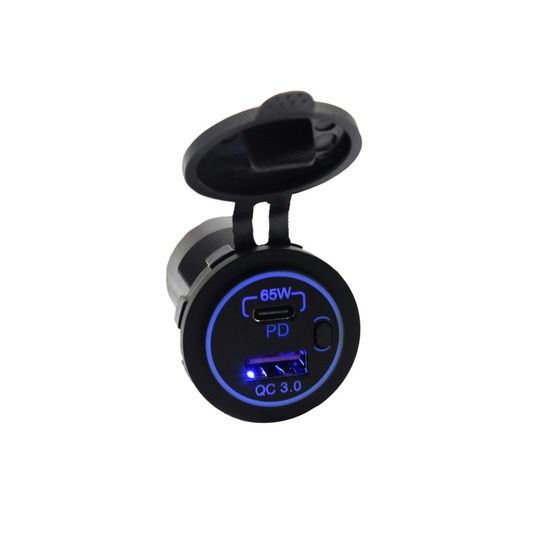 Jaycar Fast Car Charger Converter 12V DC to USB-C 3.0 – 65W PD + QC 3.0, 30mm Mount with Quick Connect Terminals