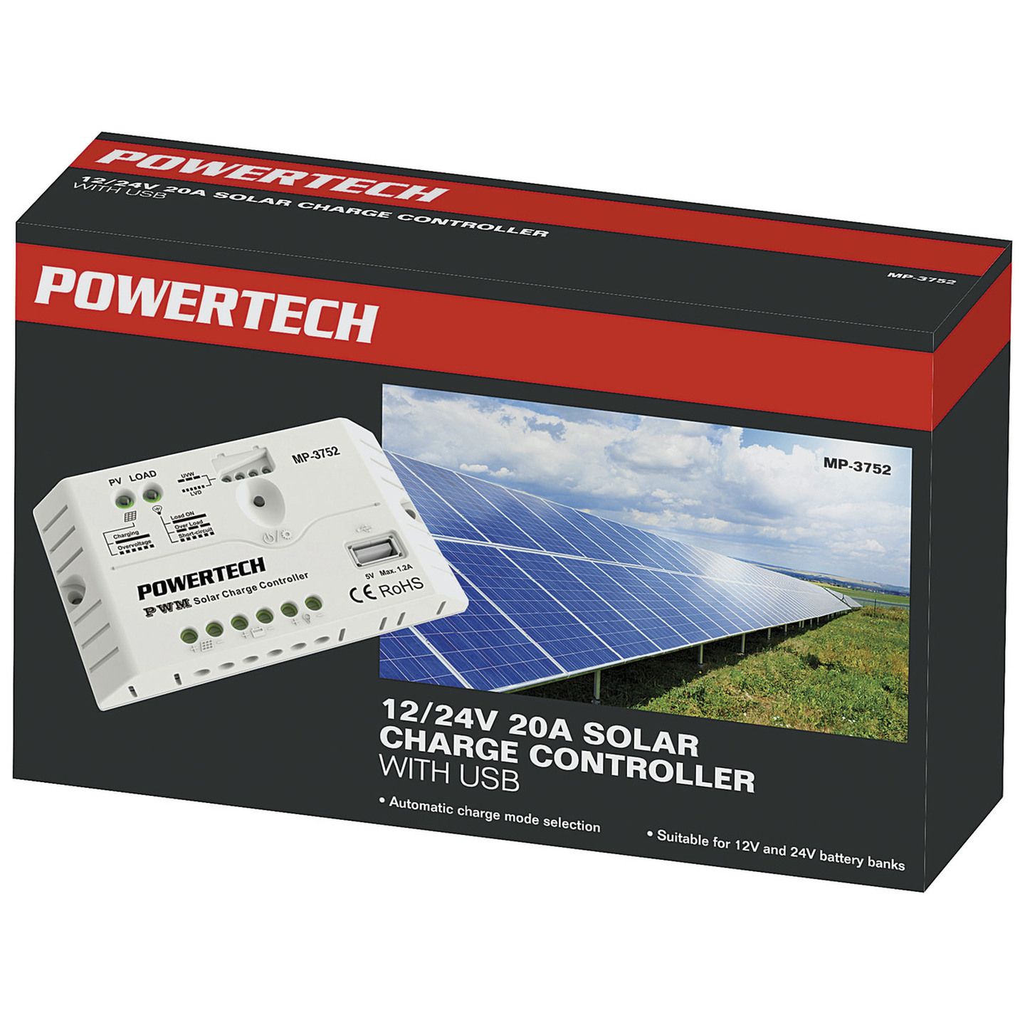 20A PWM Solar Charge Controller 12/24V with USB