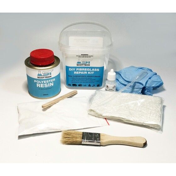Jaycar Fibreglass Repair Kit – 250ml Resin, Chopped Mat, Filler & Tools