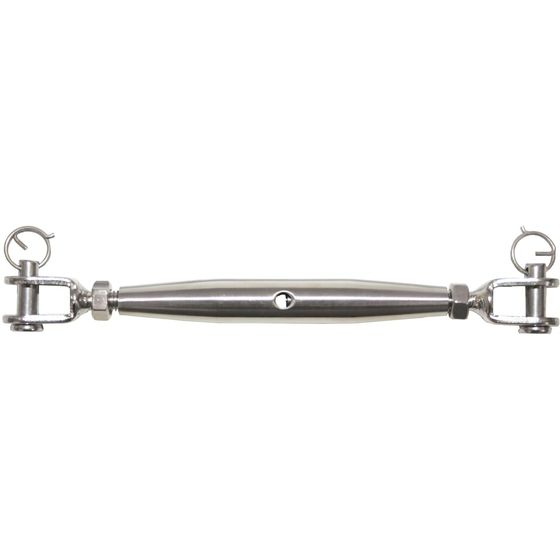 Jaycar Fork to Fork M8 Enclosed Turnbuckle – 316 Stainless Steel, Barrel Body (160–250 mm)