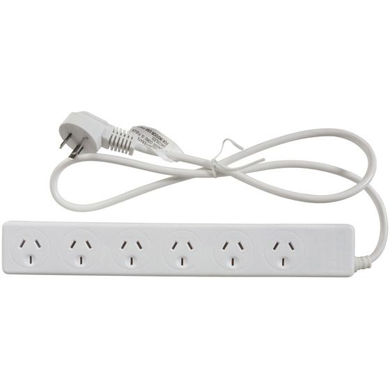 Jaycar 6-Way 240V Mains Power Board – White, 0.9m Cord