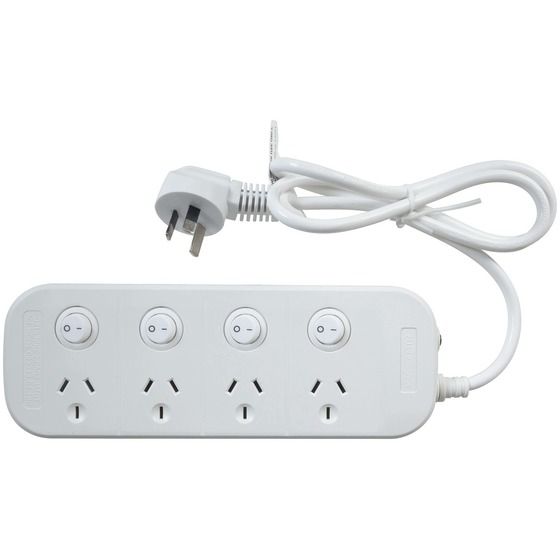 Jaycar 4-Way Powerboard with Individual Switches, Surge & Overload Protection – 240VAC