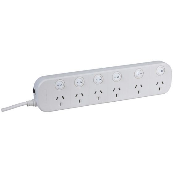 Jaycar 6-Way Powerboard with Individual Switches, Surge & Overload Protection