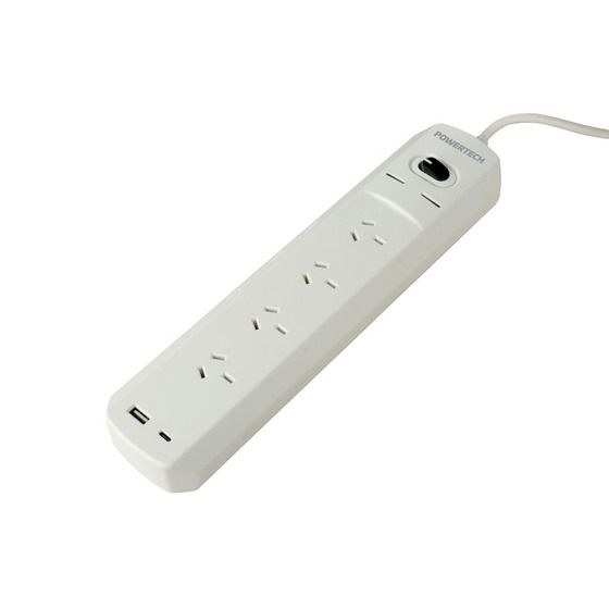 Jaycar 4-Way Powerboard with USB-A & USB-C, Surge Protection – Earth Indicator