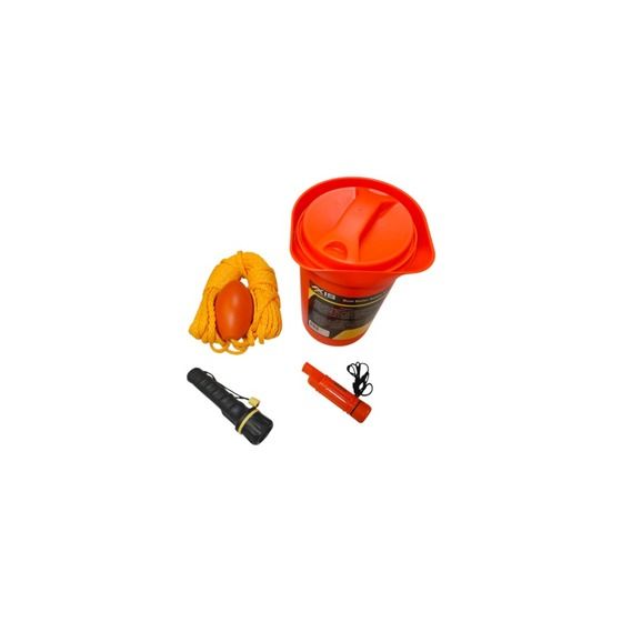 Jaycar Full Bailer & Safety Kit – 1.5L Bailers, 50' Poly Rope, AA Torch, Whistle with Compass & Signal Mirror