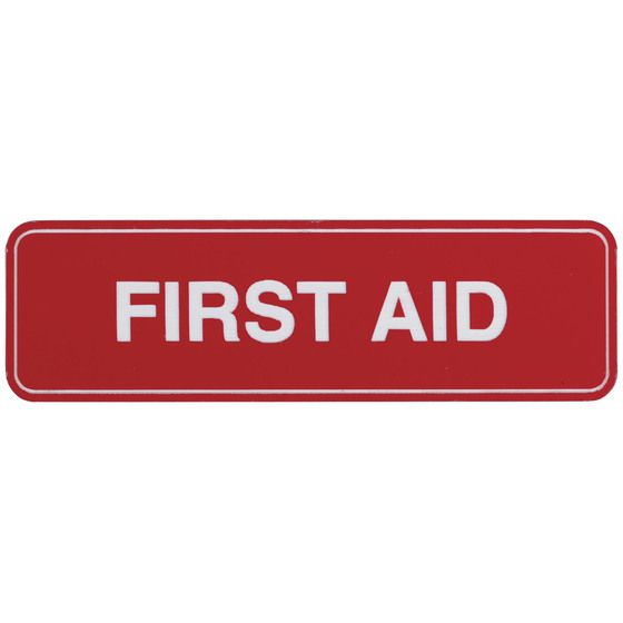 JAYCAR Adhesive First Aid Sign 100 x 30mm – White on Red, Self-Adhesive