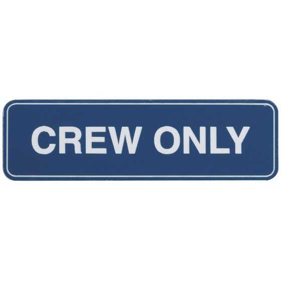 Crew Only Adhesive Sign 100 x 30mm – White on Blue – Self-Adhesive Marine Label