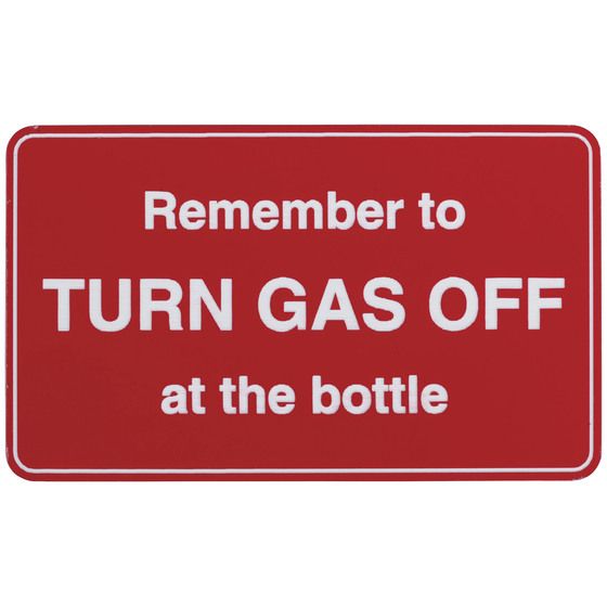Turn Off Gas Adhesive Sign 100 x 60mm – White on Red – Self-Adhesive Marine Label