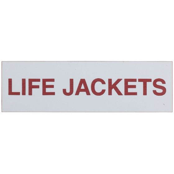 Life Jackets Adhesive Sign 100 x 30mm – White on White – Self-Adhesive Marine Label