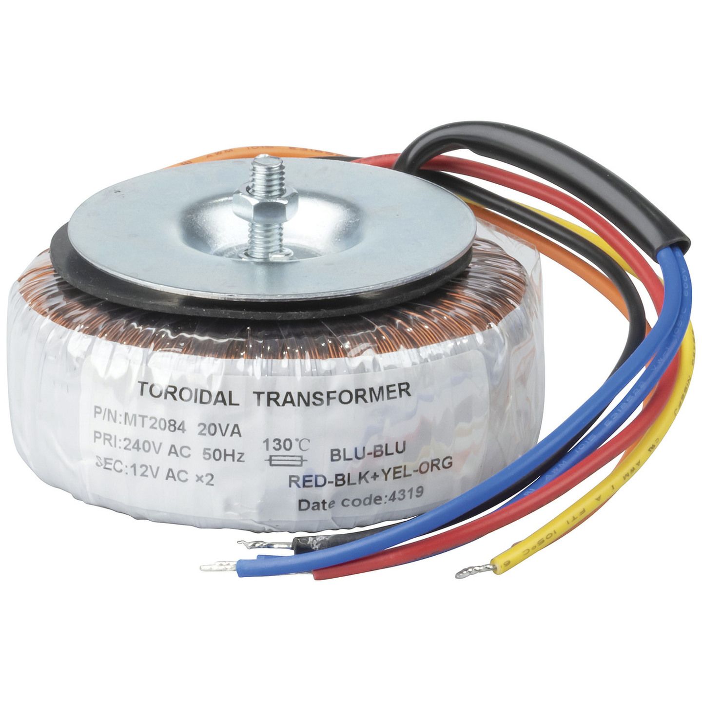 12V-0-12V 20VA Toroidal Transformer - Low Profile