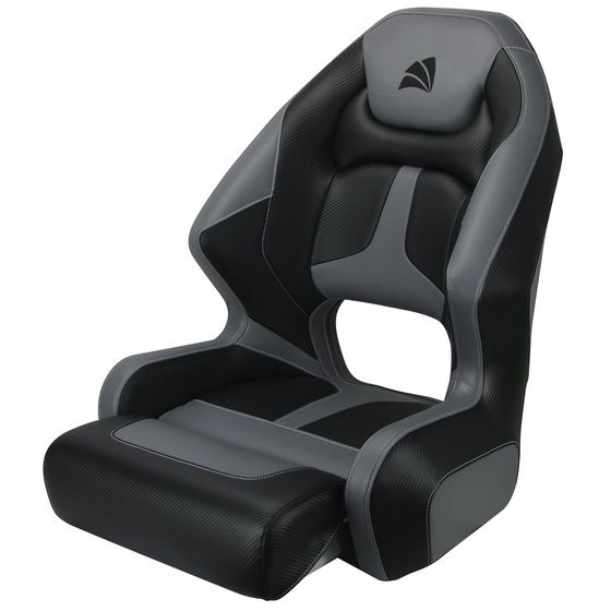 Relaxn Mako Premium High-Back Helm Boat Seat – Black Carbon / Grey, with Mounting Hardware