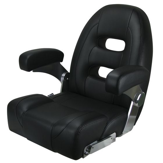 RELAXN CRUISER PREMIUM HIGH BACK HELM BOAT SEAT WITH ARMRESTS - BLACK