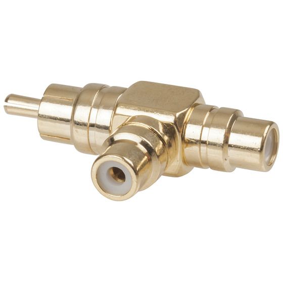 RCA Gold Double Adaptor – Plug to Socket with Right-Angle Second Socket | JAYCAR