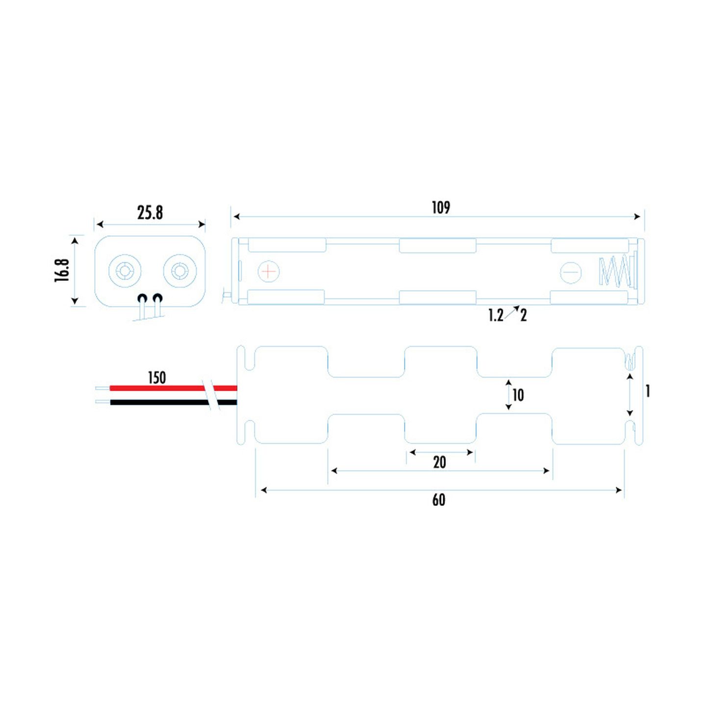 4 X AA Side by Side and End to End Battery Holder