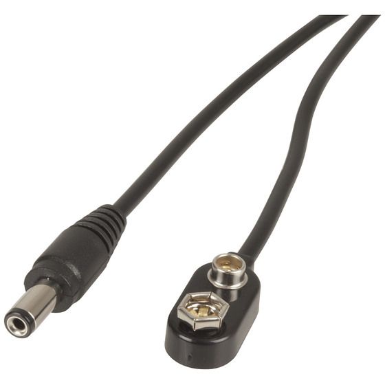 Jaycar 9V Battery Snap to 2.1mm DC Plug Cable – 0.3m, Centre Positive