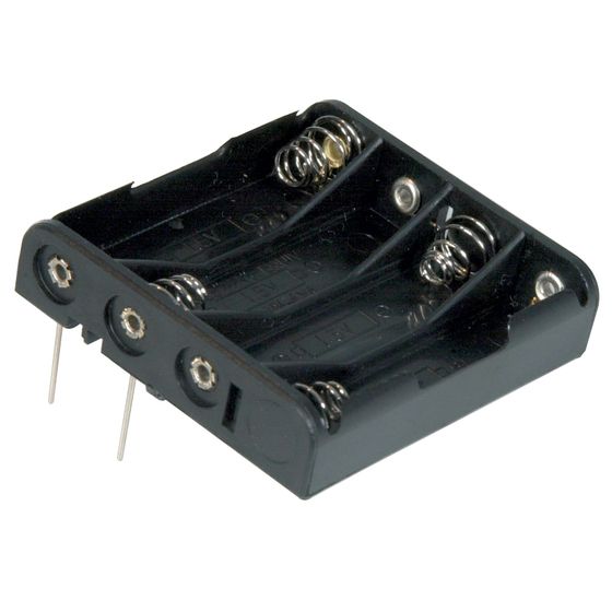 JAYCAR 4 x AAA PCB Mount Battery Holder – Nickel-Plated Terminals – PH9270