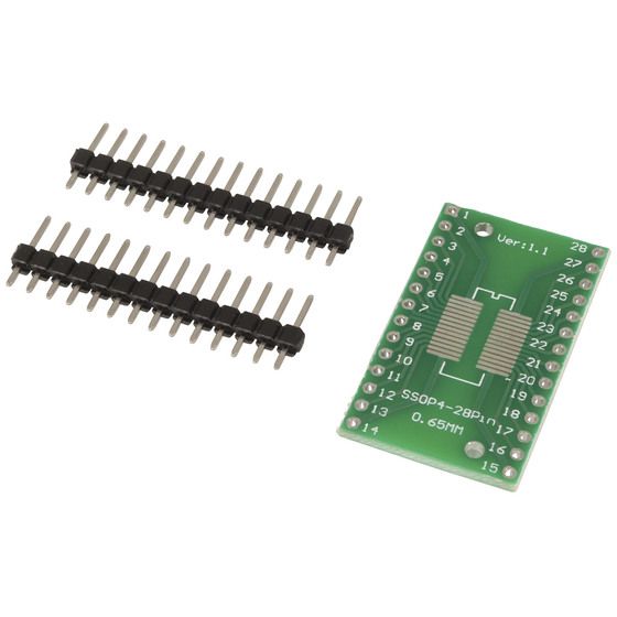Jaycar 28 Pin SOIC/SOP to DIP Breadboard Adaptor – 1.27mm & 0.65mm Pitch, Header Strip Included