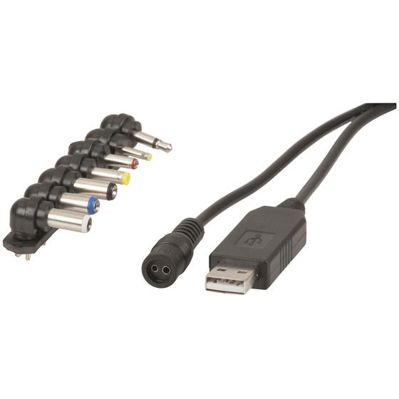 Jaycar Universal USB 12V Step-Up Power Cable – 7 DC Tips Included