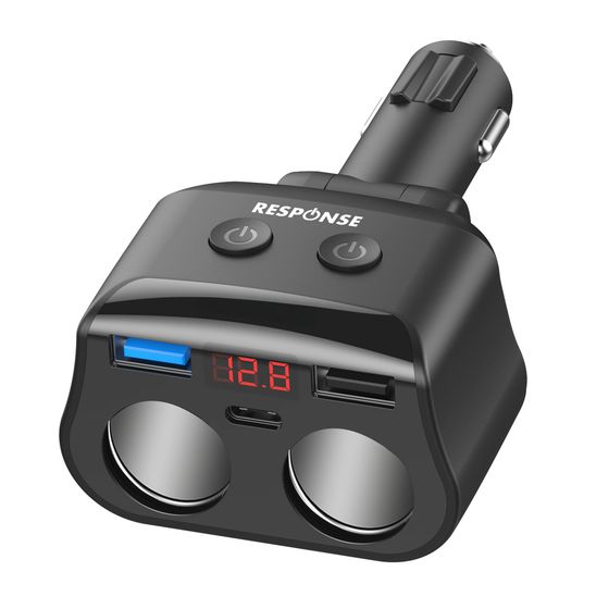 Jaycar 2-Way Cigarette Lighter Splitter with PD30W USB-C & Dual QC3.0 USB Charging Sockets