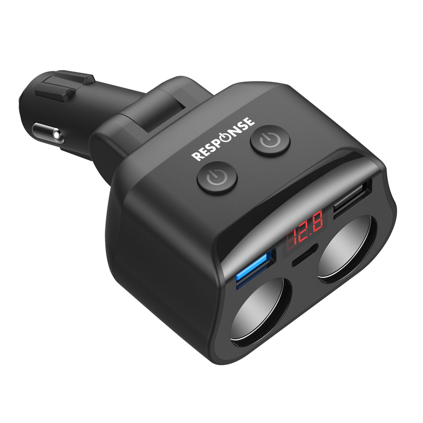 2-Way Cigarette Lighter Splitter with PD30W USB-C & Dual QC3.0 USB Charging Sockets