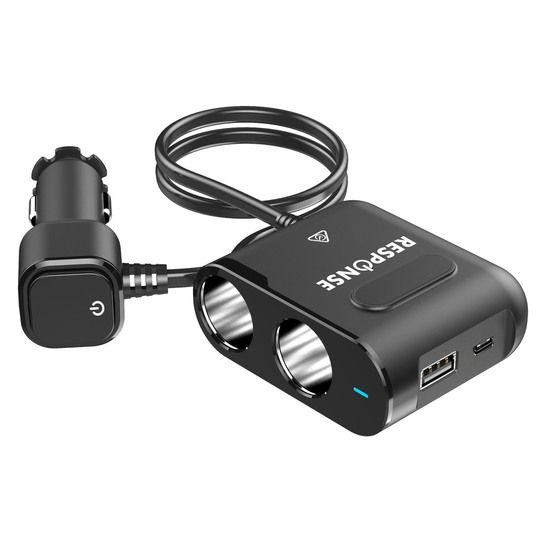 2-WAY CIGARETTE LIGHTER SPLITTER WITH PD30W USB-C AND QC3.0 USB CHARGING PORTS