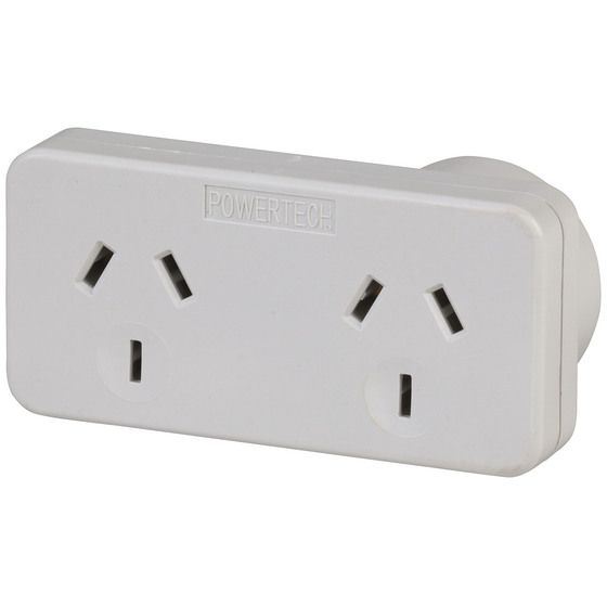 Jaycar Mains Double Adaptor – Left | Flat-Profile Power Splitter | N19006 Approved