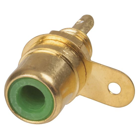 Jaycar RCA Chassis Socket – Gold Plated, Green Inner (PS0271)