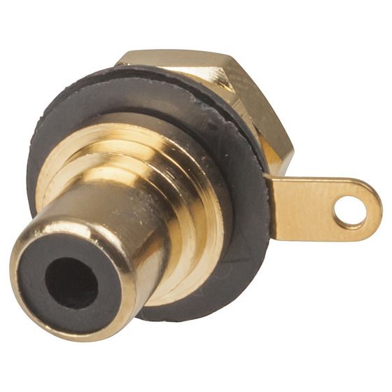 Jaycar Gold RCA Panel Mount Socket – Black | Solder Terminal Rear