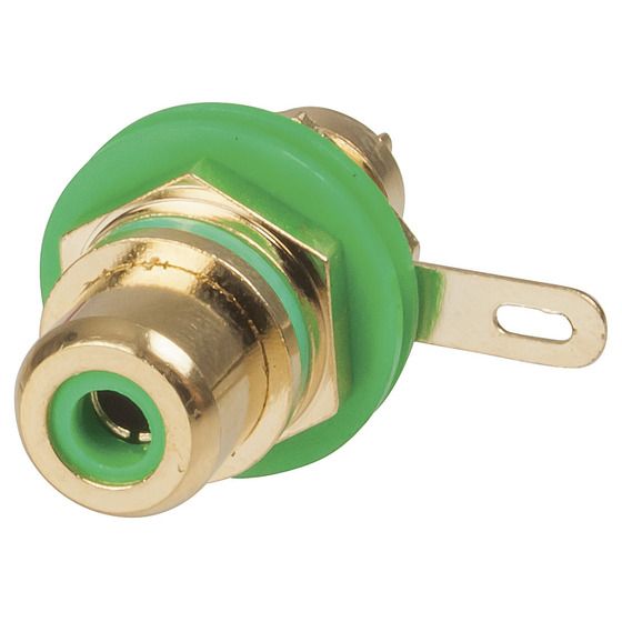 Gold RCA Panel Mount Socket – Green (Solder Terminal) | Jaycar