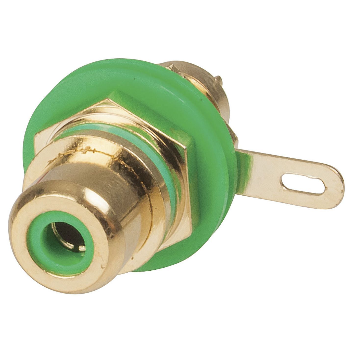 Gold RCA Panel Mount Socket - Green