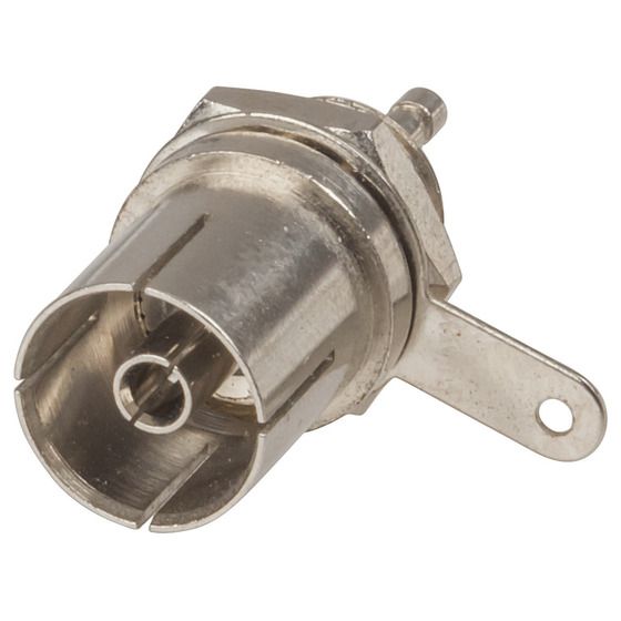 Jaycar 75 Ohm Metal Chassis TV Socket – Round, 9.5mm Cutout, Solder Type