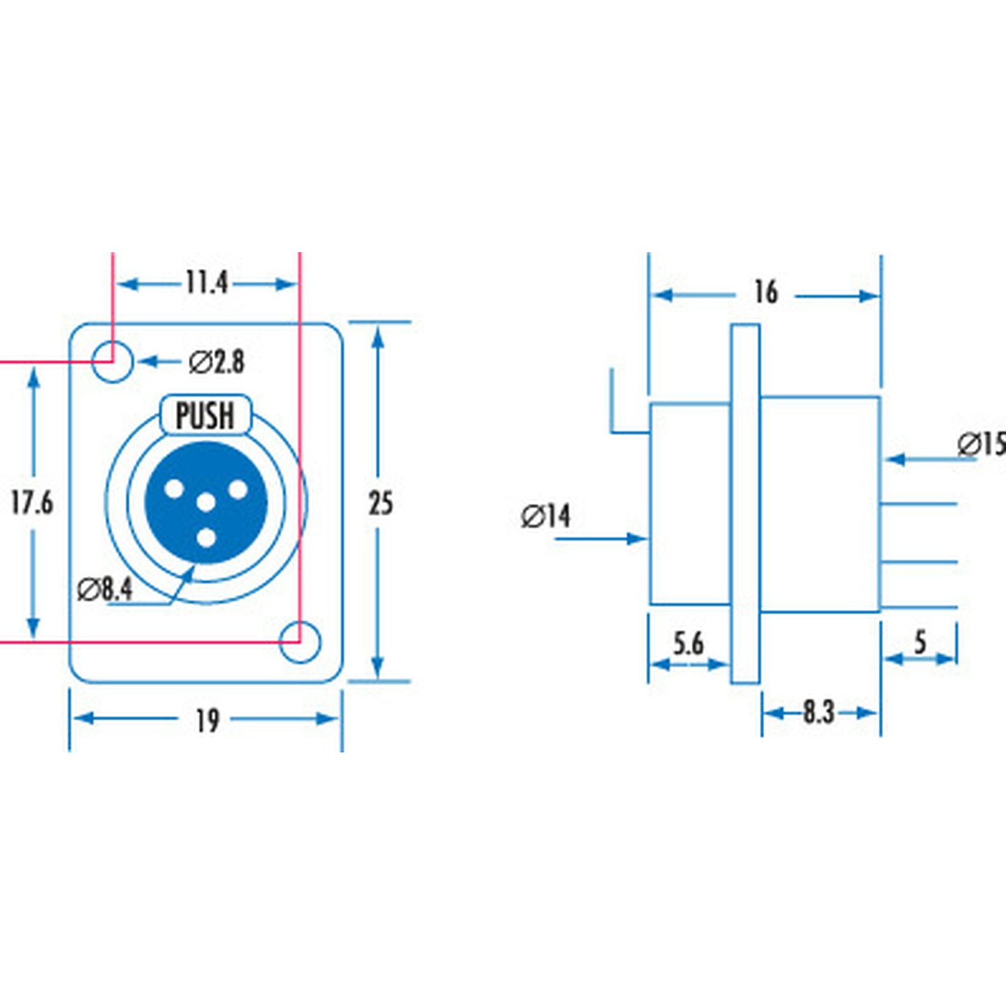 4 Pin Chassis Female Mini XLR Style Connector