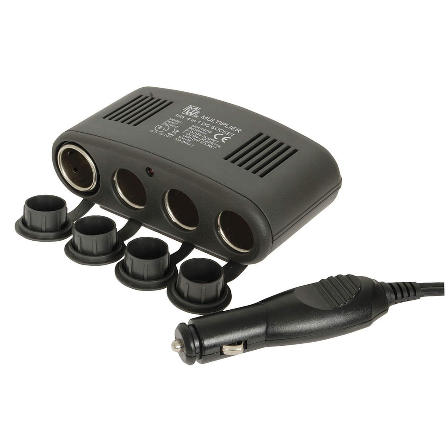 Car Lighter Socket 4 Way Splitter with USB Port