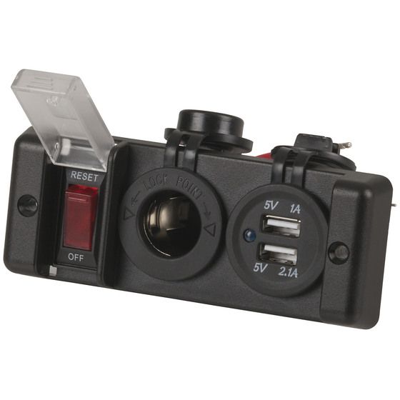 Jaycar Switched 12V Cigarette Lighter + Dual USB Panel – 16A Protected