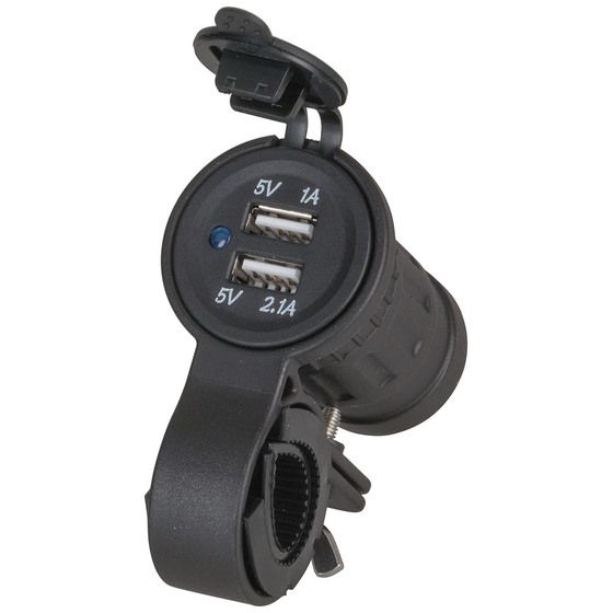 JAYCAR Motorcycle Dual USB Socket Mount – Full Kit, 17-33mm Handlebar Fit (PS2128)