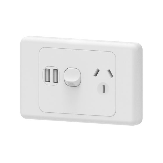 Jaycar Mains 10A USB Single Powerpoint – Built-in 10W USB Charging | PS4026