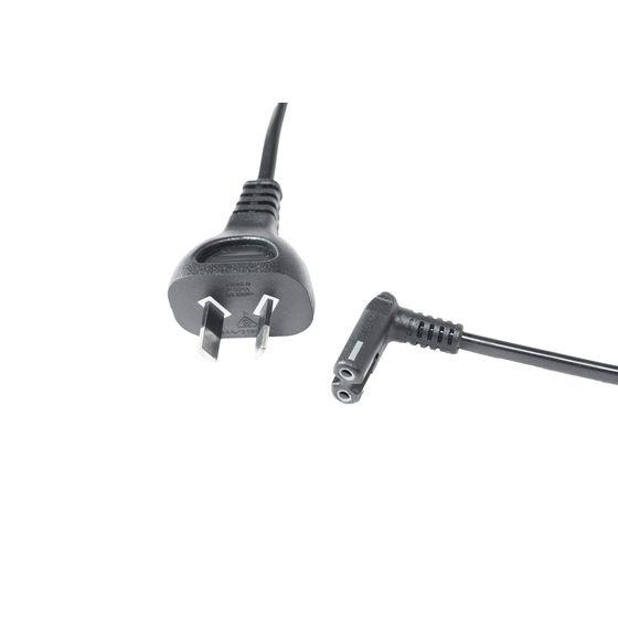 Jaycar 1.8m Fig-8 Mains Lead – 2-Pin Plug to IEC C7 Right Angle Female