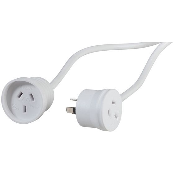Jaycar 3m White Piggyback Plug Extension Cable – Passthrough Socket
