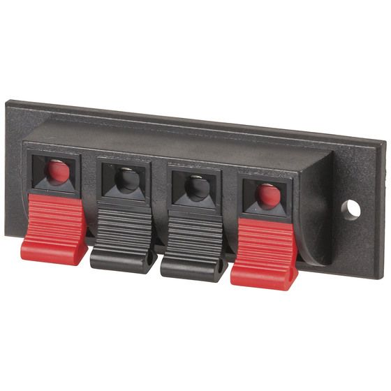 Jaycar PT3002 4-Way Push-Down Speaker Terminals – Red/Black, 16AWG Max