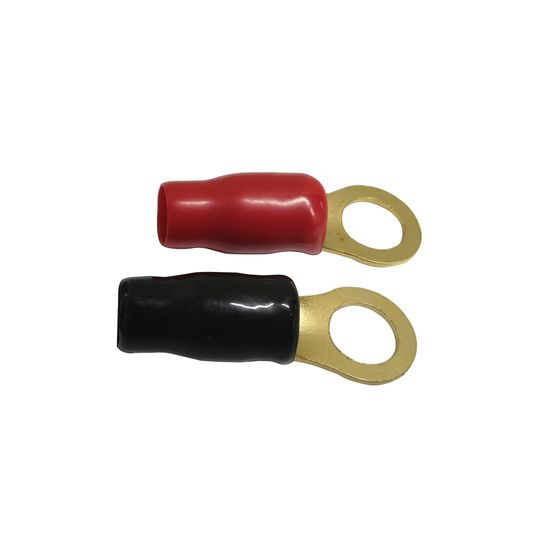 Large Gold Crimp Eye Terminals – 4GA (Red & Black, Pack of 2)