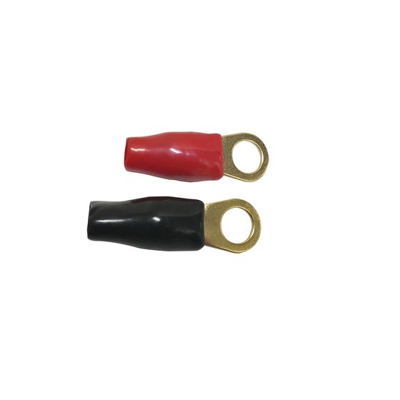 JAYCAR Gold Plated Crimp Connector 8.5mm Eye Terminal – Red & Black Pair (2GA)