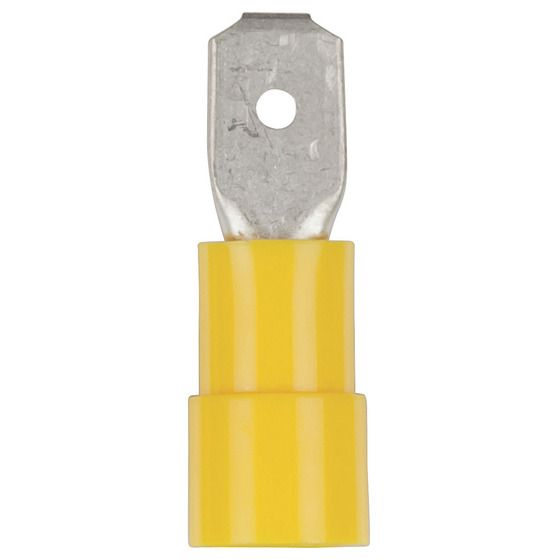 Jaycar Male Spade Connector, Yellow, 6.6mm Cable Entry, AWG 12-10 Wire, Pack of 8