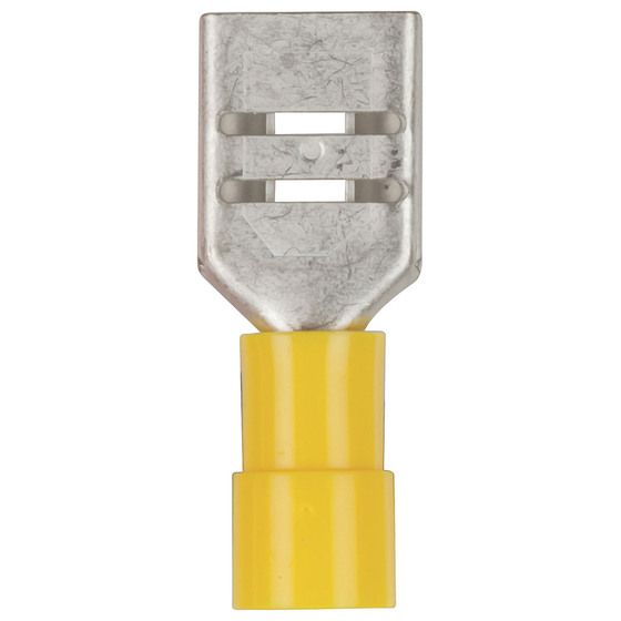 Jaycar 9.5mm Female Spade Connector, Yellow, 6.4mm Spade Width, AWG 12-10 Wire, Pack of 4