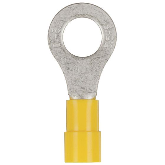 Jaycar 8mm Eye Terminal Connector, Yellow, 6.6mm Cable Entry, AWG 12-10 Wire, Pack of 8
